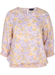 Blomstrete viskosebluse med smock og 3/4-ermer, Rose Ditsy AOP