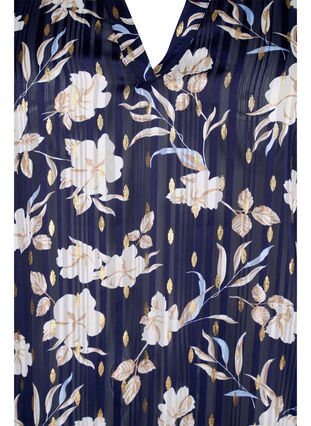 Mønstrete bluse med smock og V-hals, Blue Flower, Packshot image number 2
