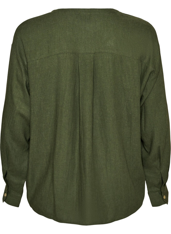 Bluse i lin og viskose med V-hals, Gr&oslash;nn, Packshot image number 1