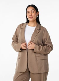 Åpen blazer med lommer, Brun Åpen blazer med lommer, Brun, Model