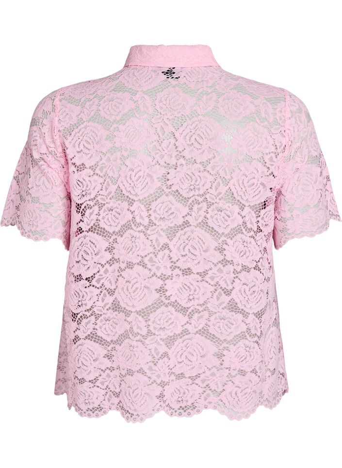 Skjortebluse i blonde med perleknapper, Rosa, Packshot