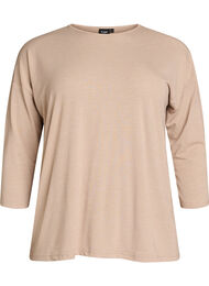 Jersey bluse med 3/4 ermer, Beige