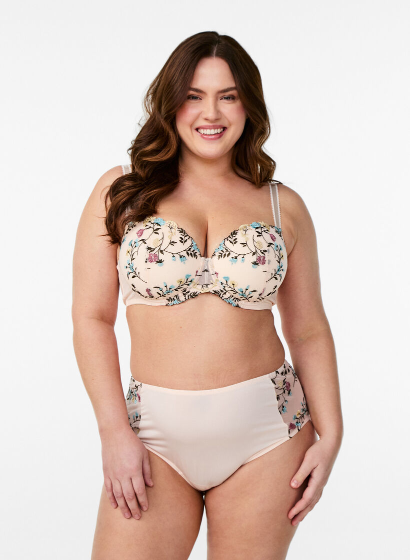 Formstøpt BH med broderte blomster, Rosa, Model image number 1