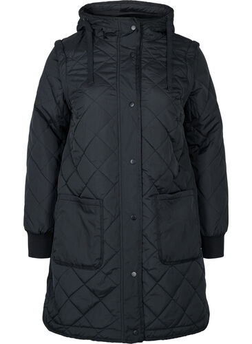 2 i 1 jakke med quiltet mønster og avtagbare ermer, Black, Packshot image number 0