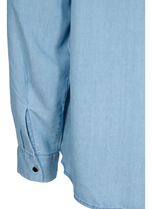 Skjorte med krage og volanger, Light blue denim, Packshot image number 3