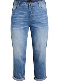 7/8 jeans med oppbrettede kanter og høy midje, Blå 7/8 jeans med oppbrettede kanter og høy midje