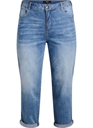 Zizzi 7/8 jeans med oppbrettede kanter og høy midje, Medium Blue Denim, Packshot image number 0