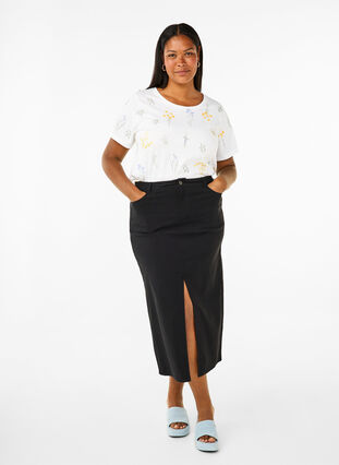 Zizzi Langt skjørt med splitt foran, Svart, Model image number 0
