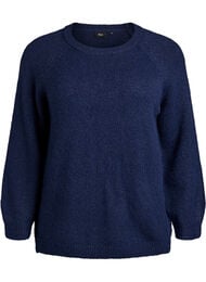 Strikkebluse med raglanermer, Blå