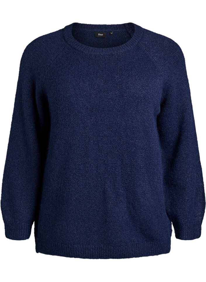 Strikkebluse med raglanermer, Blå, Packshot image number 0