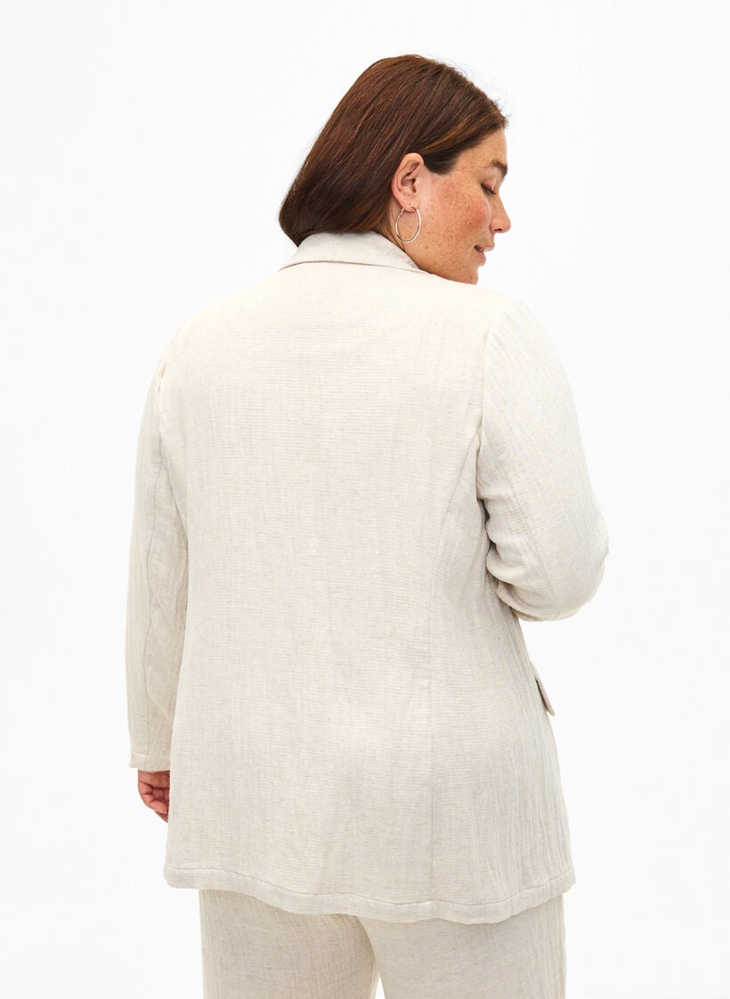 Blazer i materialblanding med lin, Rainy Day, Model image number 1