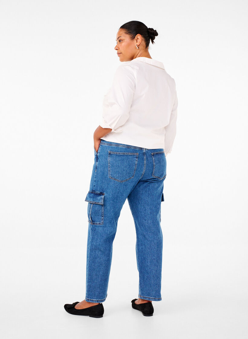 Cargo-jeans med høy midje, Blue Denim, Model image number 1