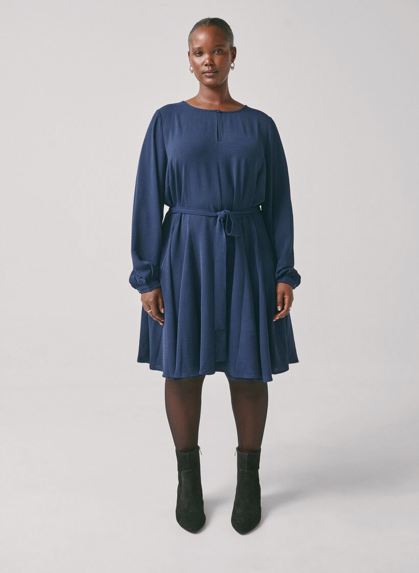 Langermet kjole med belte, Navy Blazer, Image image number 1
