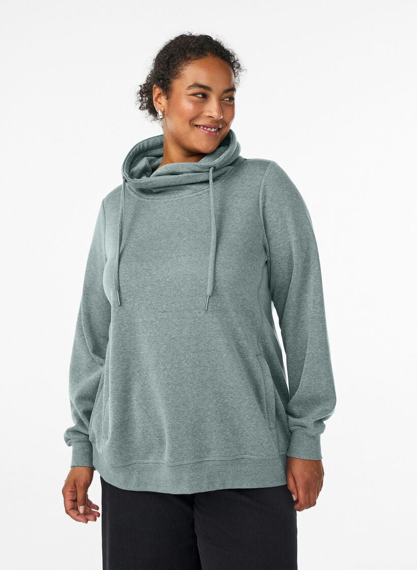 Genser med h&oslash;y hals og lommer, Gr&oslash;nn, Model image number 0