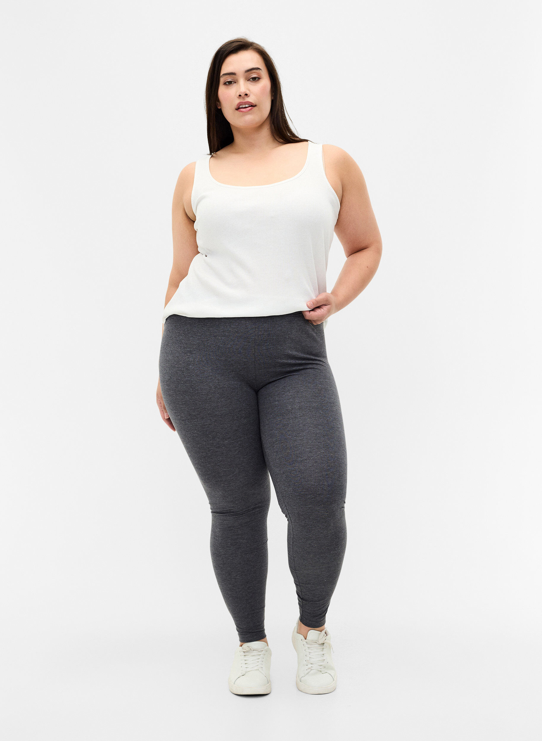 Zizzi Gr&aring; melert leggings, Dark Grey Melange, Model image number 2