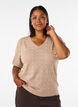Kortermet strikkebluse med pointellem&oslash;nster, Beige, Model image number 0