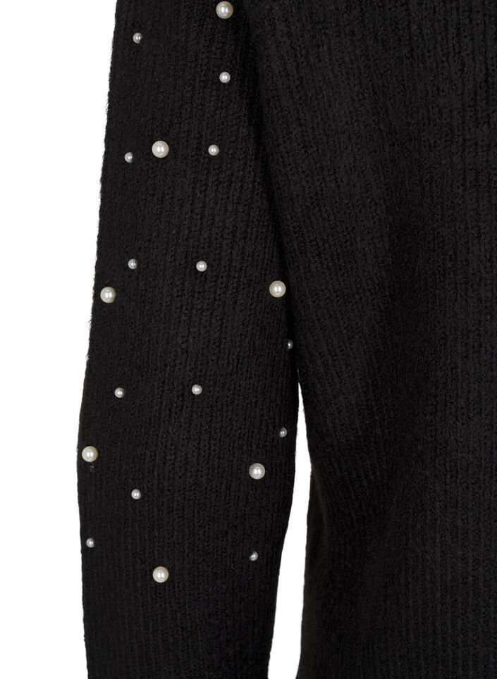 Strikket cardigan med perler, Black White Pearls, Packshot image number 3