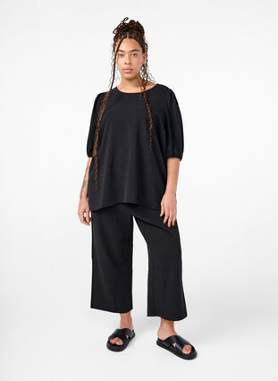 Zizzi Kortermet bluse med sløyfe bak på ryggen, Black, Model image number 3