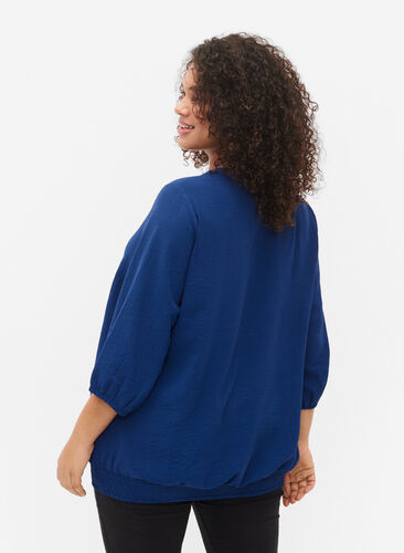 Bluse med smock og 3/4-ermer, Blue Depths, Model image number 1