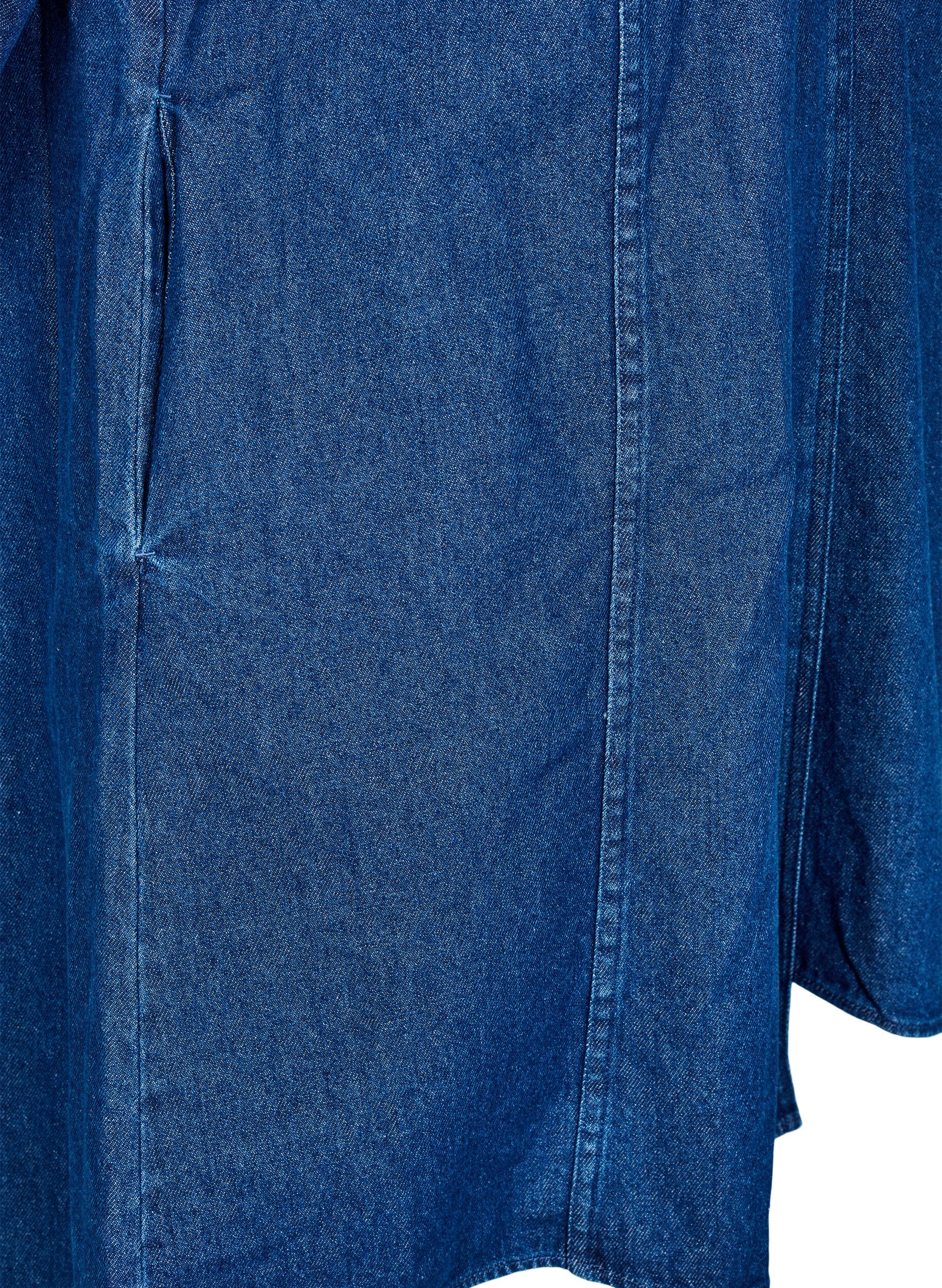ZizziKort denimkjole med 3/4-lange ermer, Bl&aring;, Packshot image number 3
