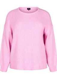 Langermet strikket genser med ull og rund hals, Begonia Pink Mel.