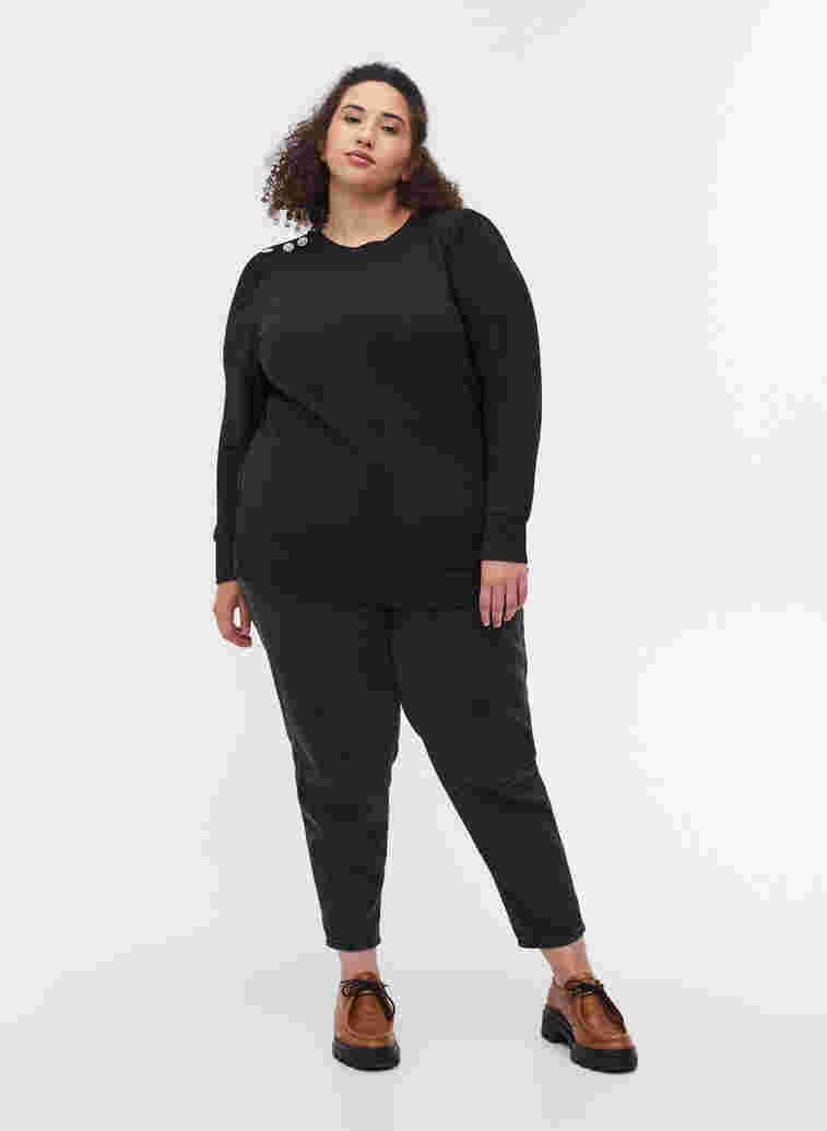 Langermet bluse med skulderdetaljer, Black, Model image number 2