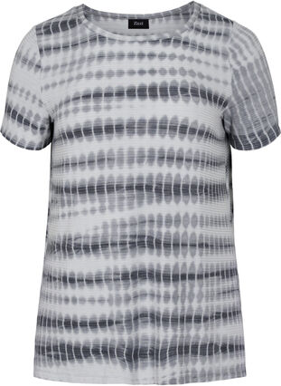 Kortermet T-skjorte i viskose med tie-dye mønster, White, Black Tie Dye, Packshot image number 0