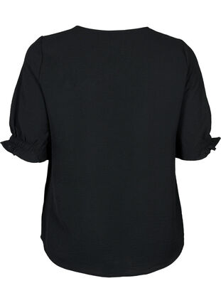 Bluse med V-hals, Black, Packshot image number 1