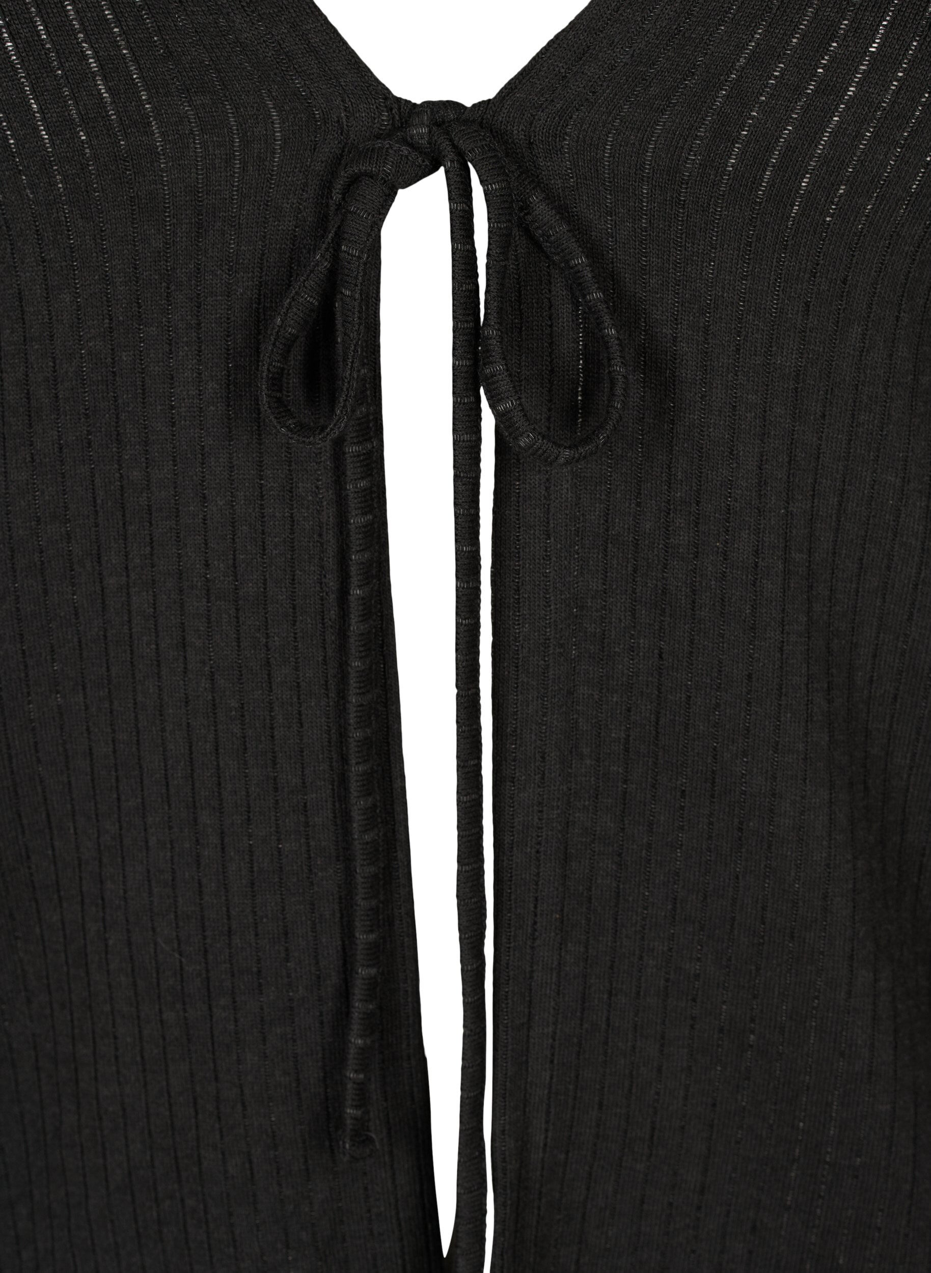 Zizzi Ribbet cardigan med knyting, Black, Packshot image number 2