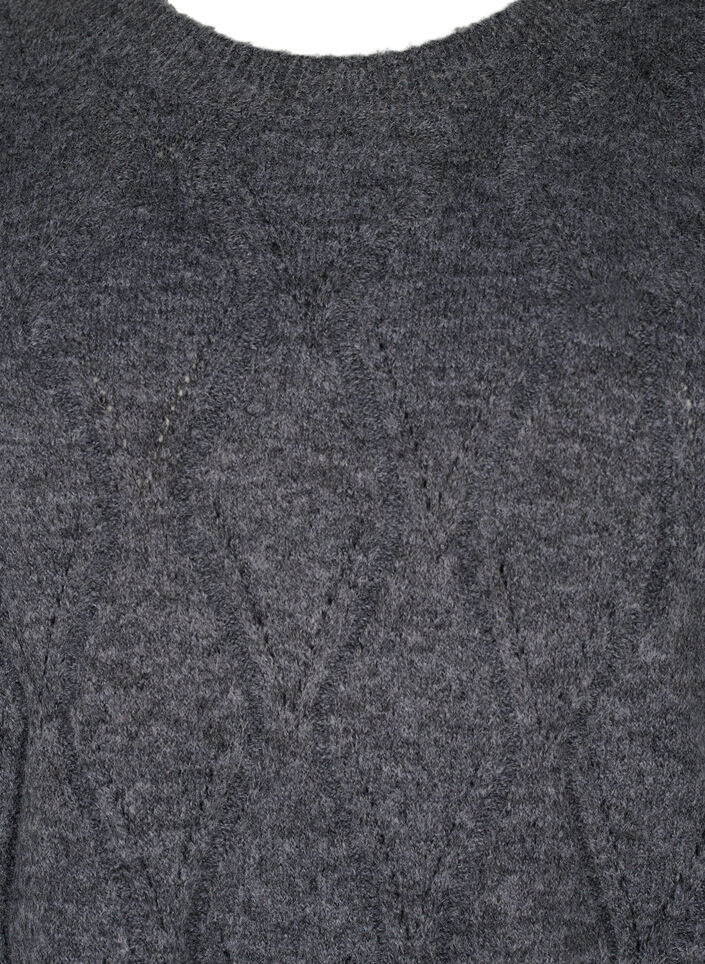 Strikket genser med hullmønster, Dark Grey Melange, Packshot image number 2