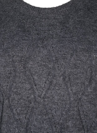Strikket genser med hullmønster, Dark Grey Melange, Packshot image number 2