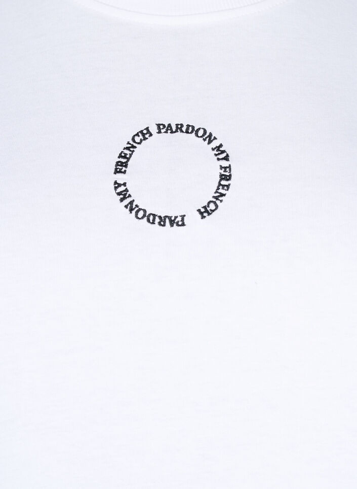 Bomulls T-skjorte med broderidetalje, Hvit, Packshot image number 2