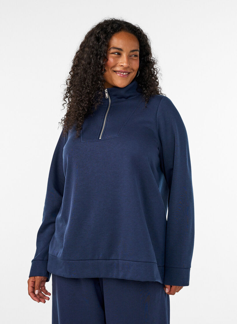 Genser med h&oslash;y hals og glidel&aring;s, Bl&aring;, Model image number 0