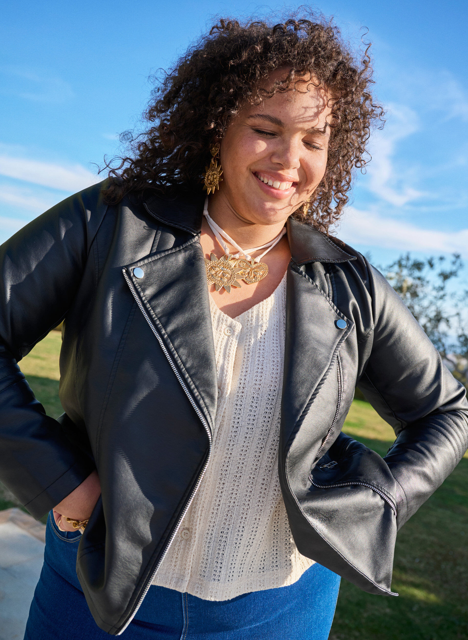 Zizzi Bikerjakke i imitert skinn, Svart, Image image number 0