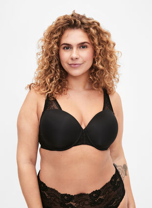 Zizzi Formstøpt bh med blonder, Black, Model image number 0