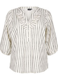 3/4 ermet bomullsbluse med striper, Eggnog Black Stripe