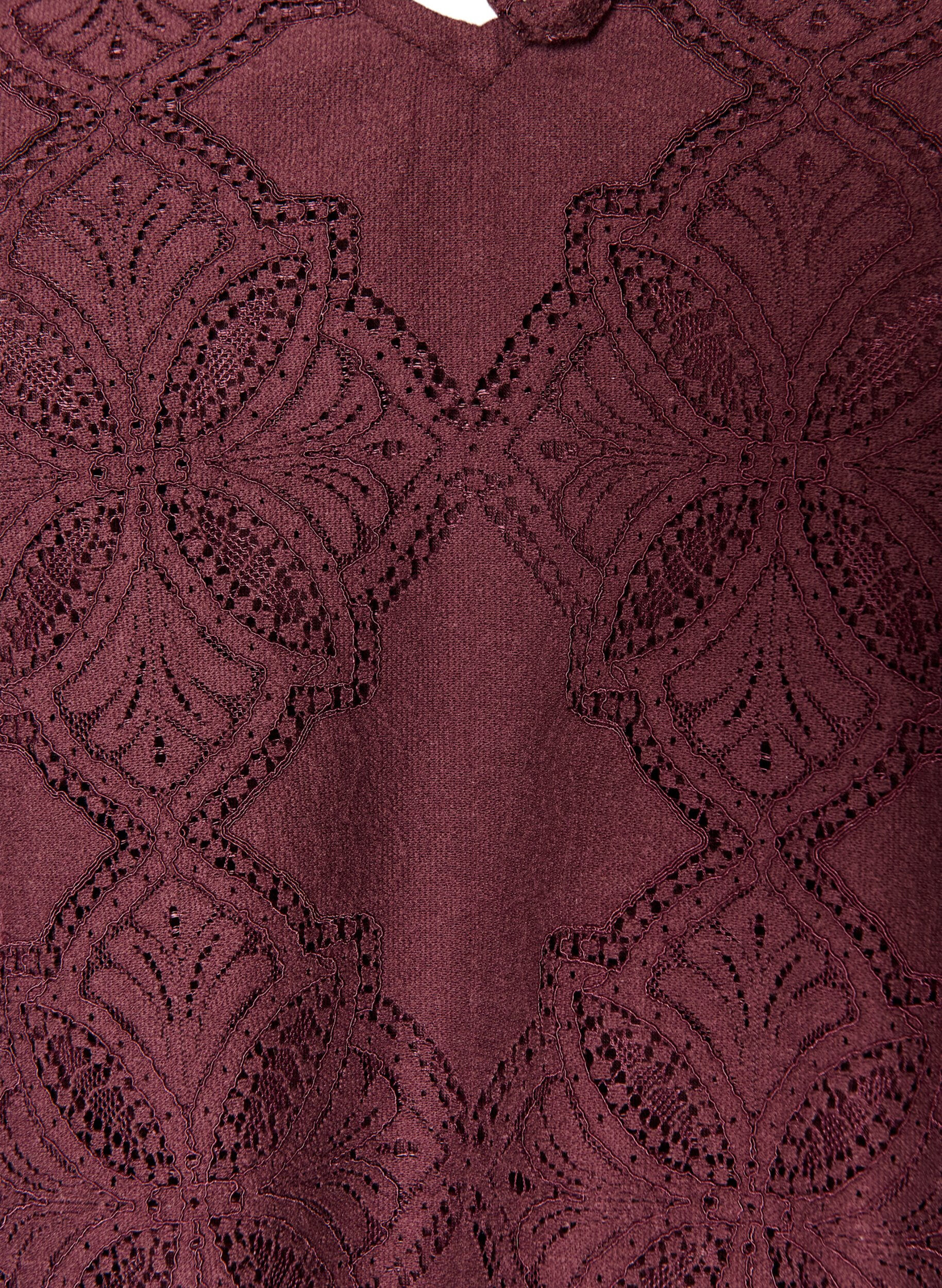 ZizziLangermet bluse med blondem&oslash;nster, M&oslash;rk Bordeaux, Packshot image number 2
