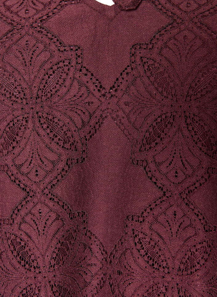 Langermet bluse med blondem&oslash;nster, M&oslash;rk Bordeaux, Packshot image number 2