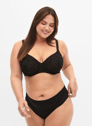 Zizzi Heldekkende BH med teksttrykk, Black, Model image number 2
