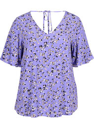 Blomstrete viskosebluse med snøredetalj, Lilac Flower Print