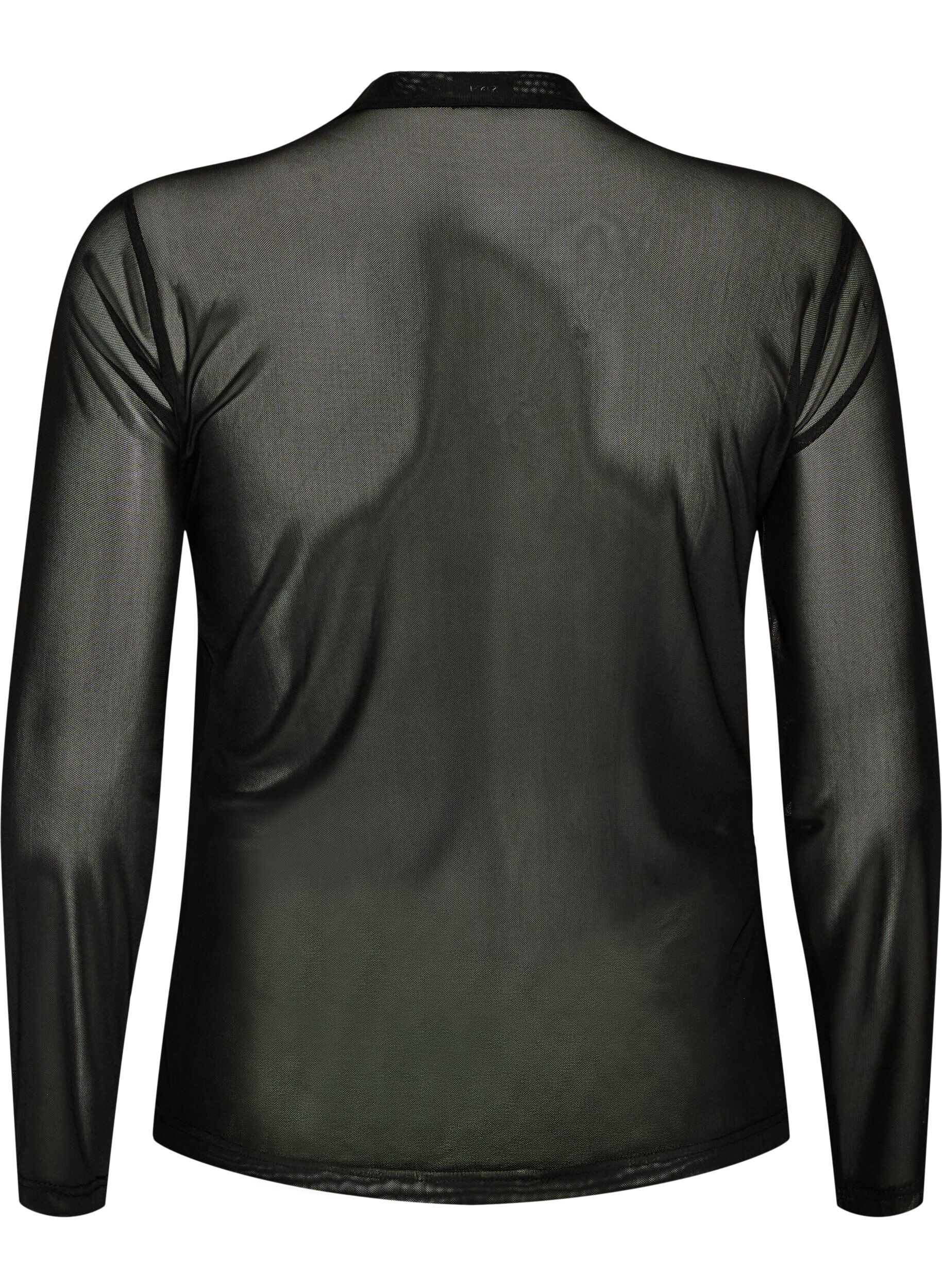 ZizziTett sittende meshbluse med lange ermer, Svart, Packshot image number 1