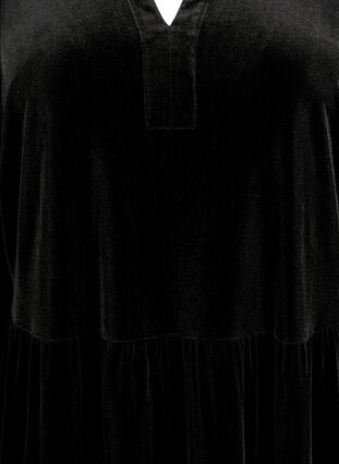 Velurkjole med rysjekrage og trekvartlange ermer, Black, Packshot image number 2