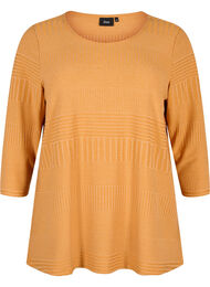 Bluse med 3/4-ermer og stripemønster, Sudan Brown Mel.