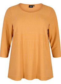 Bluse med 3/4-ermer og stripemønster, Sudan Brown Mel. Bluse med 3/4-ermer og stripemønster