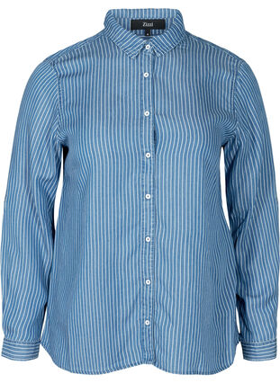 Stripete skjorte i lyocell, Blue denim, Packshot image number 0