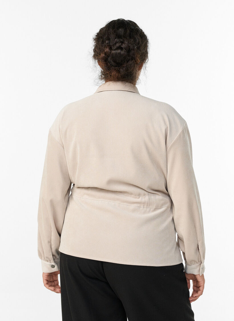 Cordfløyelshacket med knytebelte og lommer, Beige, Model image number 2