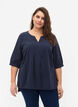 FLASH - Bluse i bomull med halvlange ermer, Navy Blazer, Model image number 0