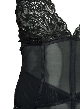 Bodystocking med netting og blonder, Black, Packshot image number 2