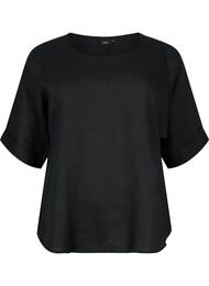 Kortermet bluse av 100% Lin, Black