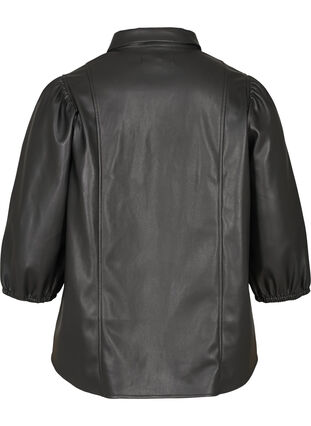 Imitert skinnskjorte med 3/4-puffermer, Black, Packshot image number 1